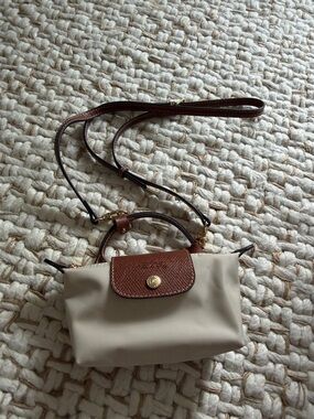 Longchamp Beige Nylon Crossbody with Brown Leather Flap